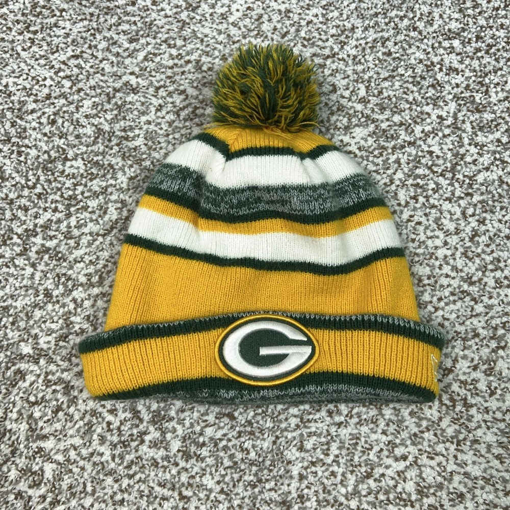 Green‎ Bay Packers Hat Beanie Mens One Size Yellow NFL Football New Era Pom Knit